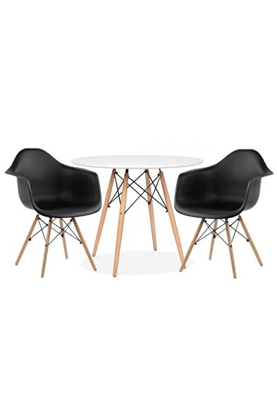 AWF AL WADI FURNITURE طقم طعام خشبي من سلينو إيمز، طاولة طعام دائرية بيضاء وا...