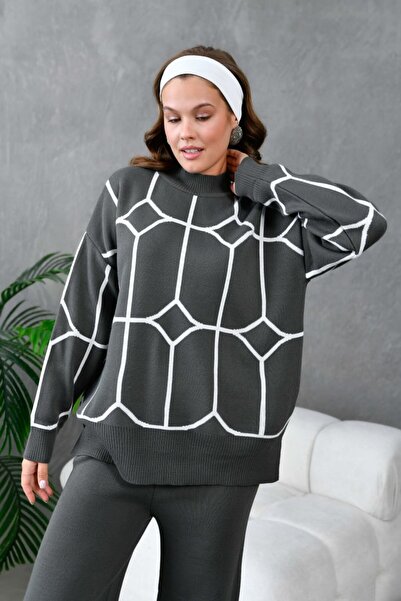 Noi Belis Oversized Ethnic Detailed Sweater Pants Knitwear Bottom-Top Set Aw25Au0035