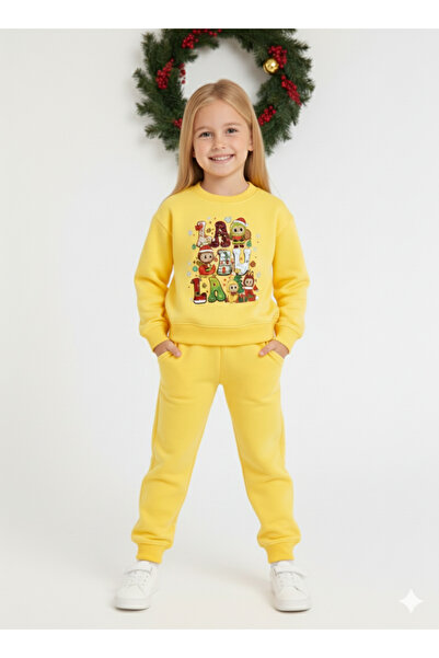 LİTTLE TORTOİSE Girl's New Year's Christmas Special Printed Sweatshirt Tracksuit Set