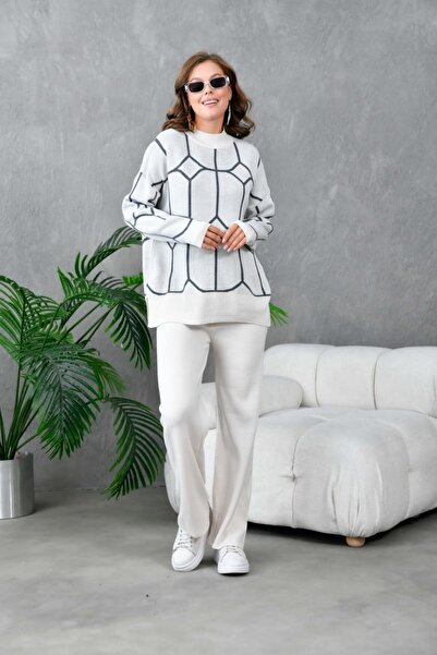 Noi Belis Oversized Ethnic Detailed Sweater Pants Knitwear Bottom-Top Set Aw25Au0035
