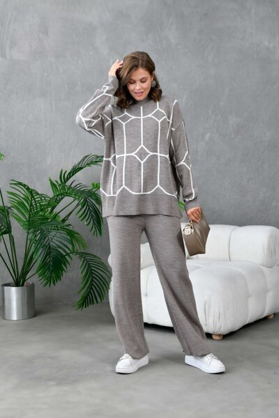 Noi Belis Oversized Ethnic Detailed Sweater Pants Knitwear Bottom-Top Set Aw25Au0035