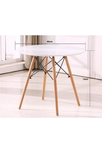 AWF AL WADI FURNITURE Tealo Mid Century Modern Round Eames Dining Table Metal Under Table Base Wooden Legs White and Beige