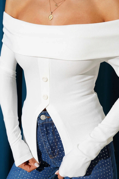 ZENGEZUR MALL Lvsqvr Madonna Collar Buttoned Blouse White T4329 (225944) (Size: S)