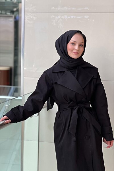 Nuss 6023 Double-Breasted Collar Belted Slit Full Length Trench Coat