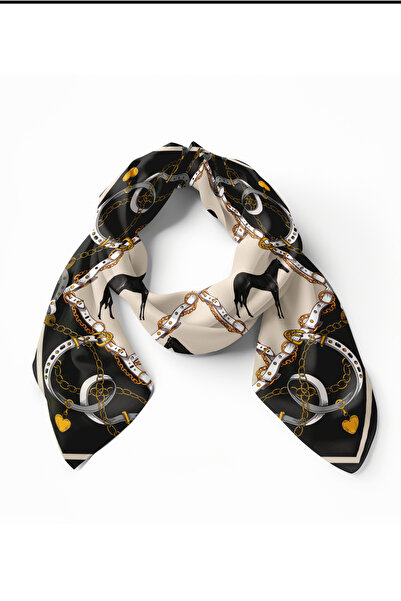 pistore Black Belt and Horse Pattern Bandana Scarf - Horse and Shawl Patterned Scarf