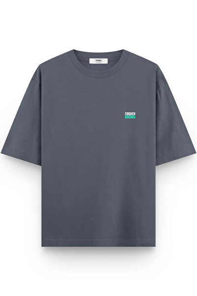 Overoz Forgiven Half Oversized Dark Gray T-shirt with Back Print 1411