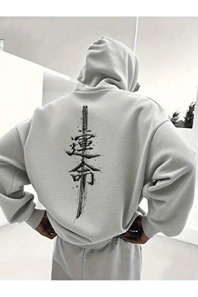 LAYORA Kanji Printed Hooded Sweatshirt for Men