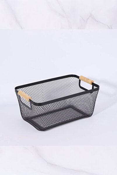 Vadi Small Size Black Wooden Handle Rectangular Metal Basket Organizer Kitchen Bathroom Inside Cabinet Organizer
