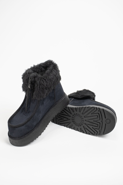 Munshoes Puffy Front Zippered Thick Sole Fur Boots