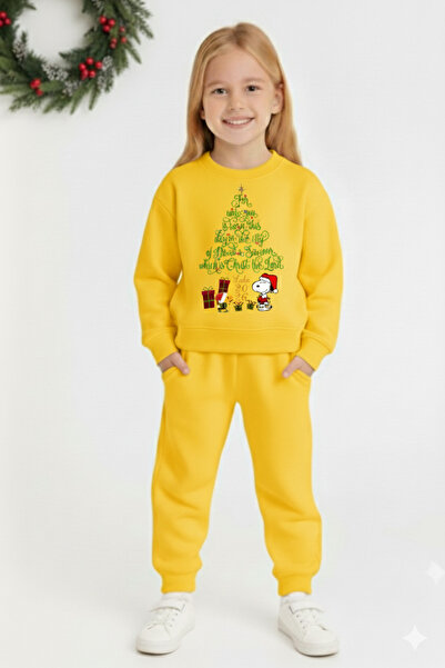 LİTTLE TORTOİSE Girl's New Year Christmas Special Printed Sweatshirt Tracksuit Set