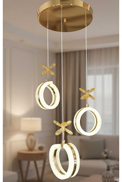 Marsel Lighting ALYA 3LÜ GOLD AVİZE 3 RENK LED SECENEKLİ SALON OTURMA ODASI A...