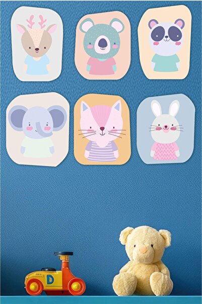 UNT Set de pictură pentru camera copiilor cu animale drăguțe din 6 piese |   Fără rame, tonuri pastel, decor pentru bebeluși și copii