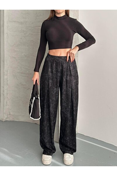 FERZOLAİO Flowy Wide Black Baggy Pants