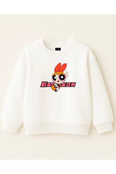 fasardi Powerpuff Girls Blossom Printed Oversized Girls' Long Sleeve Sweatshi...