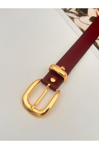 Mynoa Burgundy/Gold Bridge Buckle Women's Belt, Jacket Belt, Trouser Belt.