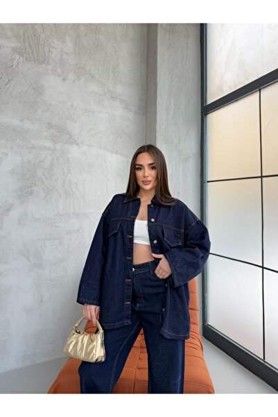 Helen Goods Women's Tied Oversized Jacket Pants Denim Suit