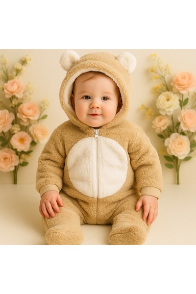Superbaby Fluffy teddy bear jumpsuit with hood - Warm Winter Jumpsuit