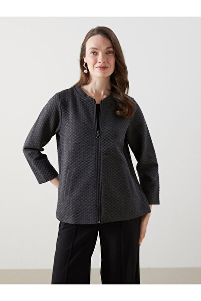 LC Waikiki Lcw Grace Anthracite College Collar Textured Women's Cardigan