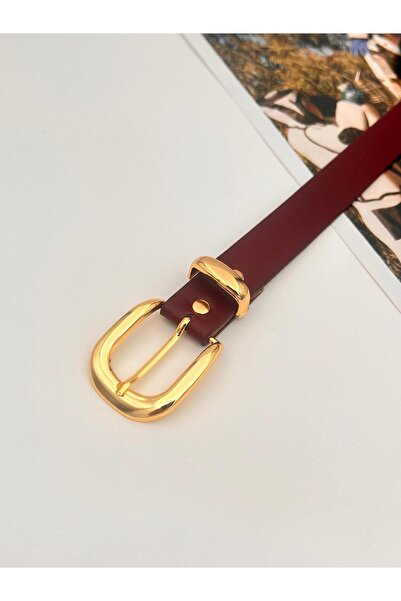 Mynoa Burgundy/Gold Bridge Buckle Women's Belt, Jacket Belt, Trouser Belt.
