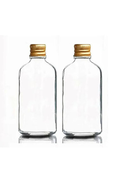 Durucam 2 Adet Shot Şişesi Sızdırmaz Gold Metal Başlıklı şeffaf Cam Şişe 100ml