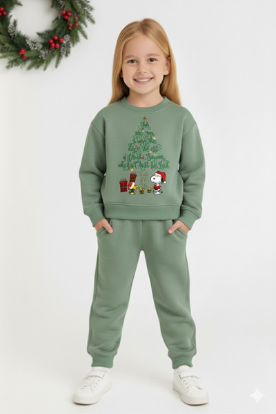 LİTTLE TORTOİSE Girl's New Year Christmas Special Printed Sweatshirt Tracksuit Set