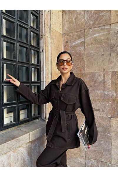 Helen Goods Γυναικείο Σετ Τζιν Παντελόνι με Μπουφάν oversized με Κορδόνια