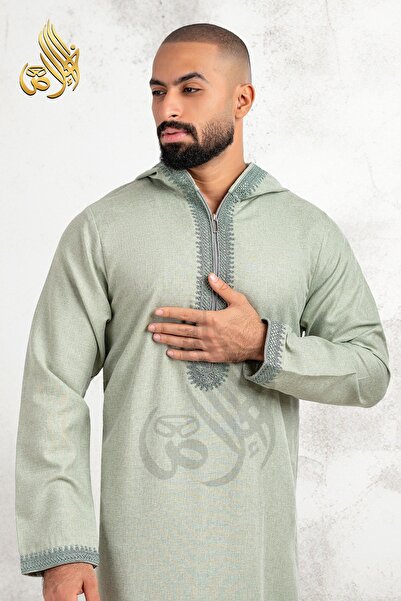 Genrics جلابية رجالى تصميم مغربى مصنوعة من قماش الكتان عالى الجوده