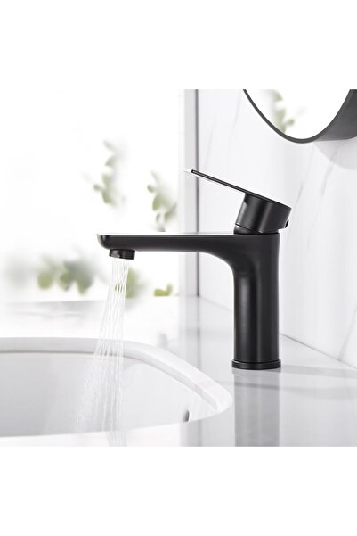 Alim خلاط حوض حمام بمقبض واحد مع تحكم في الماء الساخن والبارد (أسود غير لامع)