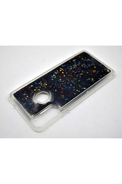 Generic Glitter Liquid Transparent Silicone Gel TPU Shockproof Cover for Samsung Galaxy A20S (Black)
