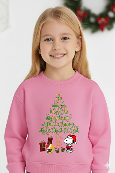 LİTTLE TORTOİSE Girl's New Year Christmas Special Printed Sweatshirt Tracksuit Set