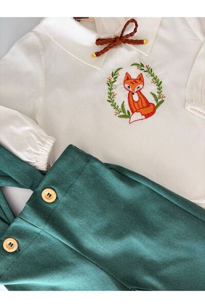 il mio bambino Handmade 100% Cotton Baby Boy Cute Fox Embroidery Long Shirt Jumpsuit - Romper Set
