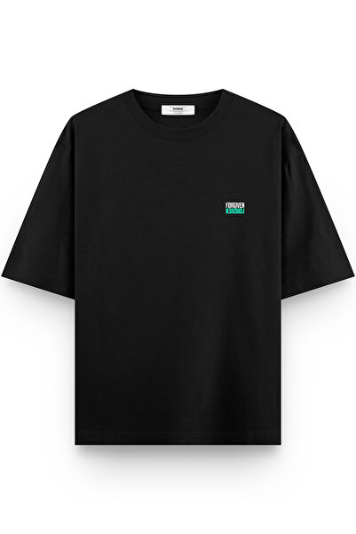 Overoz Forgiven Sırt Printed Yarı Oversized Black Tshirt 1411