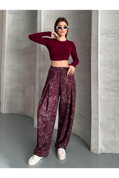 FERZOLAİO Flowy Wide Burgundy Shalwar Pants