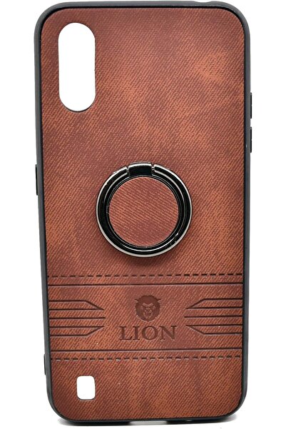 Lion Luxury Leather Back Cover with Holder For Samsung Galaxy A01 (Brown)