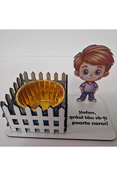 CREATIV LMS Personalized wheat holder – little boy drawing + white fence – Stefan model
