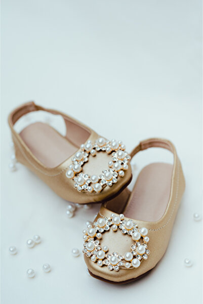kiddos.ro Gold shoes/ballerinas with pearls for girls, Victoria