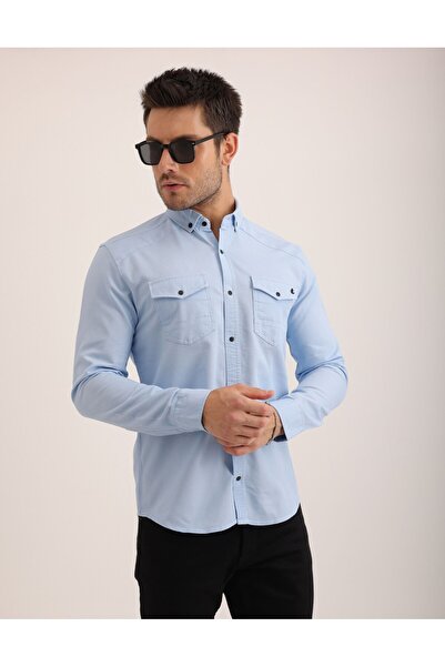 citra Likralı Kapak Detaylı Gabardin Kot Kumaş Casual Modern Erkek Gömlek