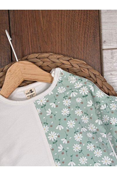 Kids Kingdom Cotton Thin m Transitional Floral Detailed Shoulder Snap Fastener Tights 2-Piece Baby Girl Set