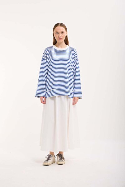 mavi limon Logolu Çizgili Sweatshirt