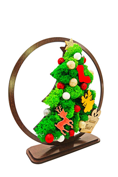 OEM Decorative Picture Fir Tree with Stabilized Lichens and Festive Accents "Merry Christmas", Wenge, 20 cm.