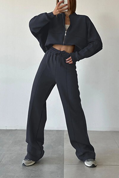 ruNadeS Women's Bomber High Waist Palazzo Oversized Tracksuit Set