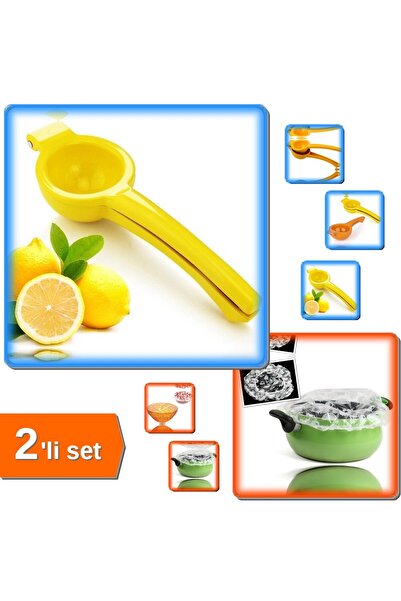 HerEveOyuncak Pratik Limon Sıkacağı - Limonatör Plastik + 8 Adet Kullanışlı Tencere Tabak Bonesi - 2li Set B7M2Z3