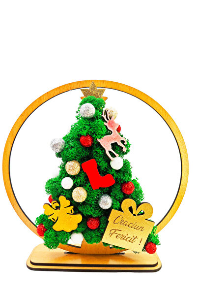 OEM Decorative Picture Fir Tree with Stabilized Lichens and Festive Accents 'Merry Christmas', Beige, 20 cm.