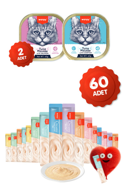 Wanpy Krema Kedi Ödül Maması 60 Adet 14gr 2 Adet Kedi Yaş Mama 40gr Hediyeli