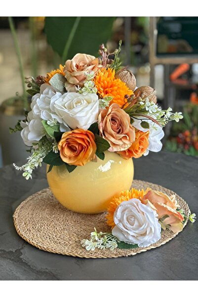 TASARIMHMODA Yapay Çiçekli Cam Vazo ve Supla Set No:1