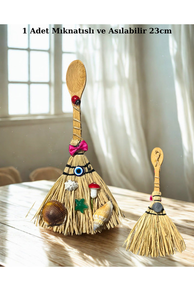 Home Tahta Kaşıklı Hasır Çalı Süpürge Magnet , Asılabilir Nostaljik Süpürge 1...