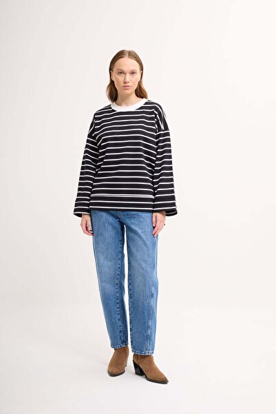 mavi limon Logolu Çizgili Sweatshirt