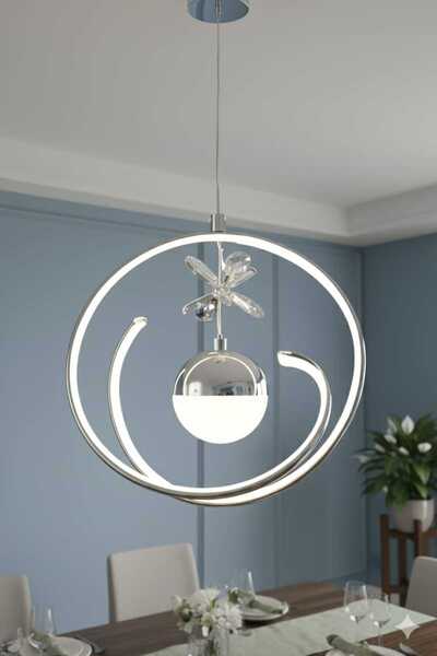 Ece Aydınlatma Alberto Krom Kaplama 3 Renk Ledli Modern Özel Tasarım Sarkıt L...