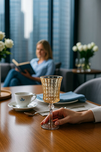 Paşabahçe 6'lı Modern Dekoratif Cam Kadeh-Kahve Yanı-Kristal Kesim Su Bardağı