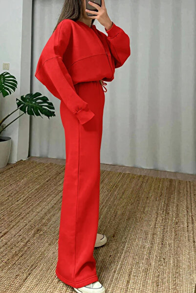 ruNadeS Women's 3 Thread Fleece Lined Palazzo Bomber Tracksuit Set